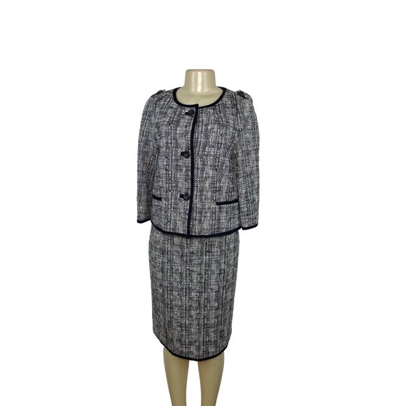 Talbots Black & White Tweed Two-Piece Suit With Skirt & Button-Up Jacket Sz 8 - Picture 1 of 13
